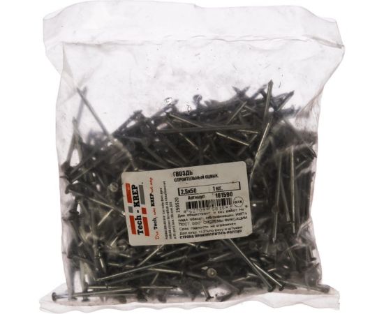Строительный оцинкованный гвоздь 2.5х50, 1кг (535 шт.) - пакет Tech-Krep 101590 – изображение 2
