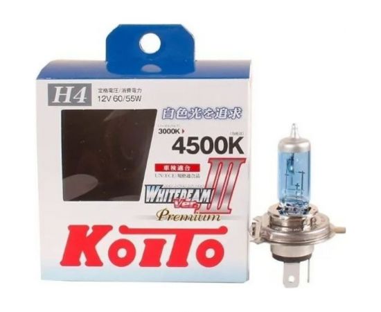 Высокотемпературная лампа KOITO Whitebeam Premium H4, 12 В, 60/55 Вт, 135/125 Вт, 4500 K, комплект 2 шт. P0744W 121021 – изображение 3