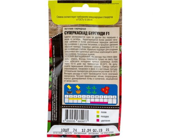 Семена Тимирязевский Питомник цветы петуния Суперкаскад бургунди F1 крупноцветковая, 10 шт. Of000120507 – изображение 2