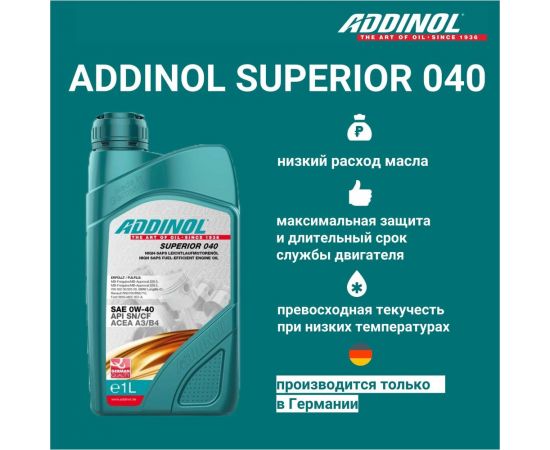 Моторное масло Addinol Superior 040 синтетическое, 0W-40, 1 л 72097907 – изображение 3