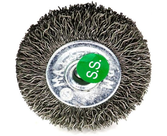 Щетка для дрели дисковая 38x8 мм, с хв-м 6 мм, гофрированная нержавеющая сталь 0.30 мм 13-170 EuroBrush EB-D38SS – изображение 3