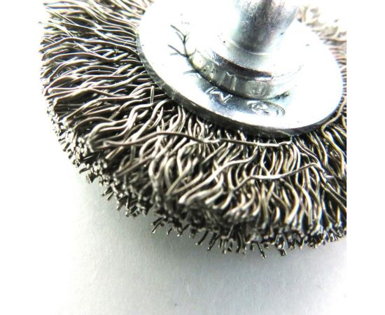 Щетка для дрели дисковая 38x8 мм, с хв-м 6 мм, гофрированная нержавеющая сталь 0.30 мм 13-170 EuroBrush EB-D38SS – изображение 5