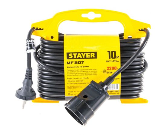 Удлинитель на рамке Stayer MF 207, 10 м, 2200 Вт, 1 гнездо, ПВС 2х0,75 мм2, 55014-10_z01 
