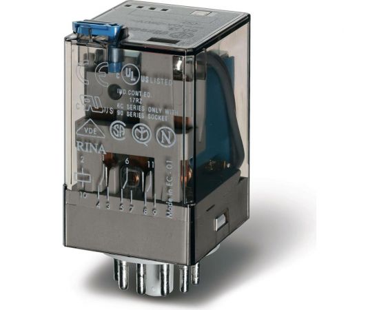 Универсальное реле Finder 3 перекидных контакта 10А, = 220В DC, 11 штырьковый разъем, 601392200040 