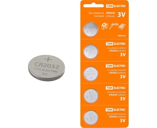 Элемент питания TDM CR2032 Lithium 3V BP-5 SQ1702-0029 