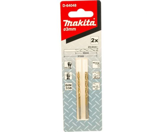 Сверло по металлу HSS-TiN (3х61 мм; 2 шт.) Makita D-64048 – изображение 2