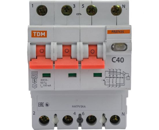 Автоматический выключатель дифференциального тока селективного типа TDM АВДТ 63S 4P C40 100мА SQ0202-0046 – изображение 6