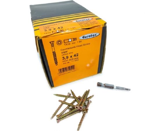 Саморезы Eurotec Countersunk Head Screw 3.9x42 TX10, потайной, сверло, 400 шт. + бита 111902 