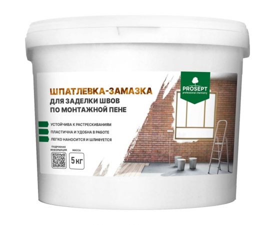 Шпатлевка-замазка для заделки швов по монтажной пене PROSEPT Flastic 5 кг 083-5 
