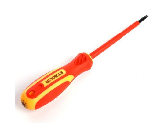 Диэлектрическая шлицевая отвертка STEKKER SL 4.0 х 100мм, SDE-SL40-100, 39767 