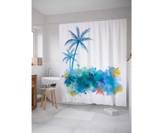 Штора (занавеска) для ванной JoyArty ""Пятнистые тропики"" из сатена, 180х200 см с крючками, sc_17264 