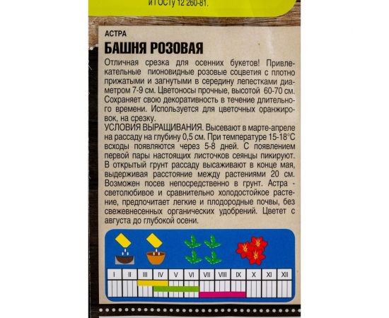 Семена Тимирязевский Питомник цветы астра Башня розовая (пионовидная) 0.2 г Of000096571 – изображение 3