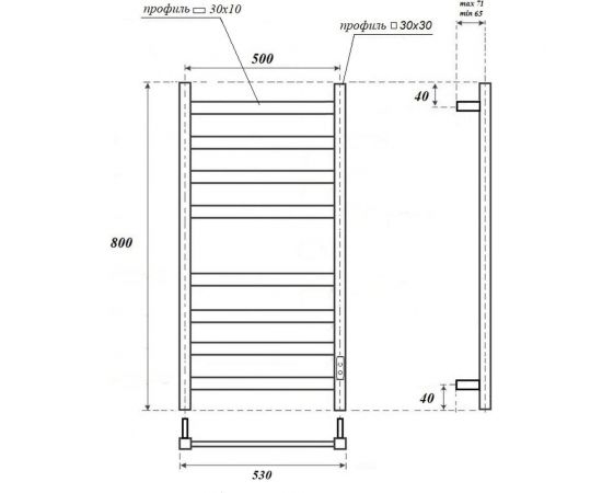 Электрический полотенцесушитель Point меркурий п8 500x800, диммер справа, черный PN83858B – изображение 2