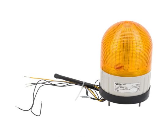 Светосигнальный маячок INNOCONT d=100мм, L=146мм, светодиод(постоянное/мигающее), вращение, зуммер, цвет: желтый, 220VAC, IP55, кабель 0,5м SL100B-220-Y 
