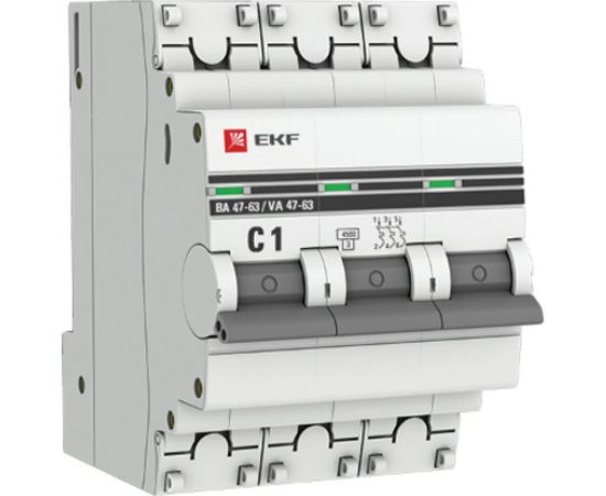 Автоматический выключатель EKF PROxima ВА 47-63 3P, 1А, 4,5kA, SQ mcb4763-3-01C-pro 