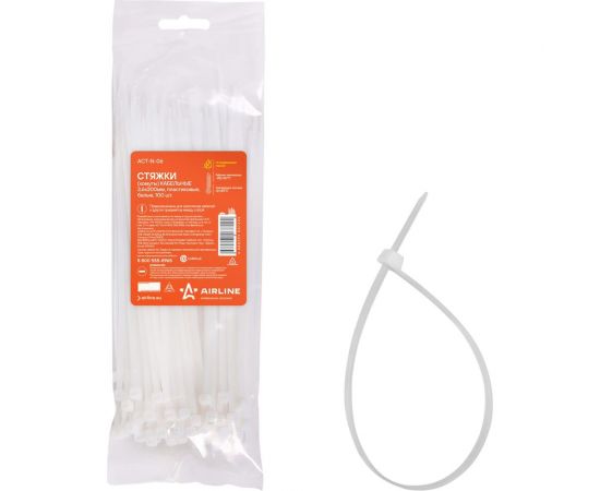 Кабельные стяжки Airline хомуты 3,6 х 200 мм, пластиковые, белые, 100 шт. ACT-N-06 