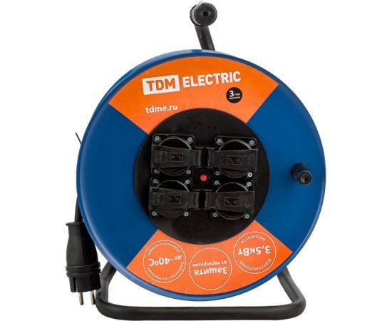 Силовой удлинитель TDM УХз16-004 металлическая катушка, А3, 4 места IP44/30м КГ 3х2,5 SQ1301-0170 