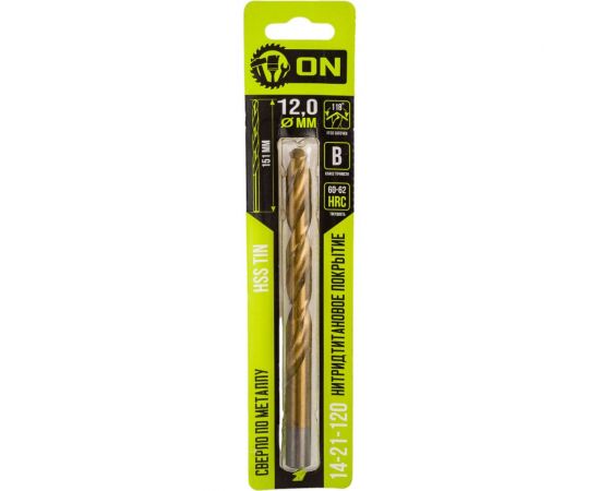 Сверло по металлу HSS TIN 12x151 мм, нитридтитановое покрытие On 14-21-120 