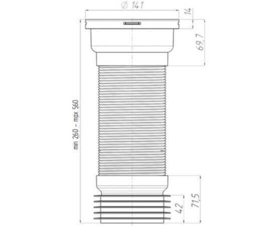 Гофра для унитаза АНИ Пласт армированная, 110 мм., L 260-560 мм., чугунная труба K928 025-1017 – изображение 2
