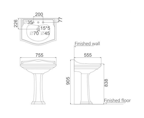 Раковина с пьедесталом Creo Ceramique DIJON 750x550x905 DI3000+DI3010 00014380 – изображение 2