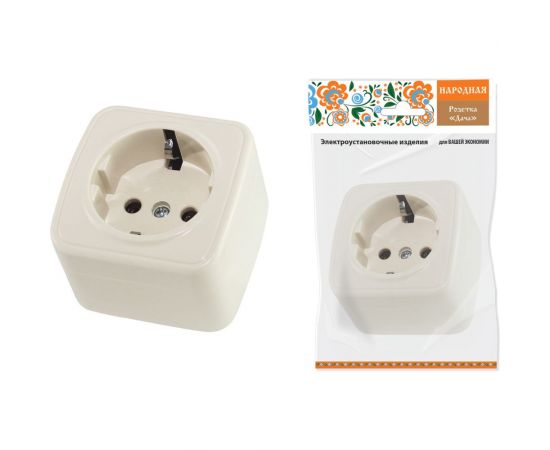 Розетка TDM 2П+З открытой установки IP20 16А, слоновая кость Дача Народная SQ1824-0021 
