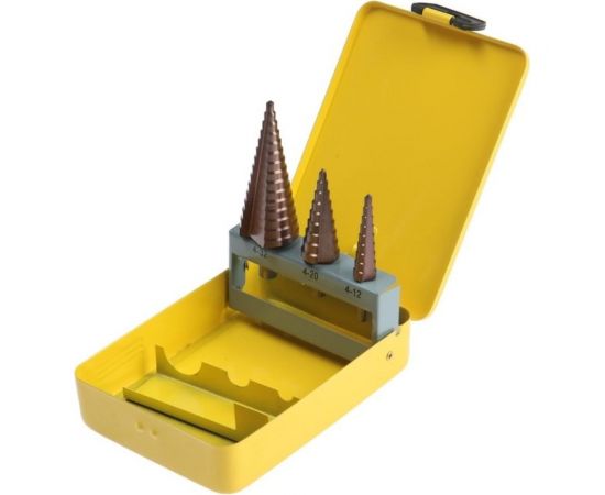 Набор сверл ступенчатых 3 шт, 4-12, 4-20, 4-32 мм, HSS-Co, 3-гранный хвостовик ТУНДРА 7546781 