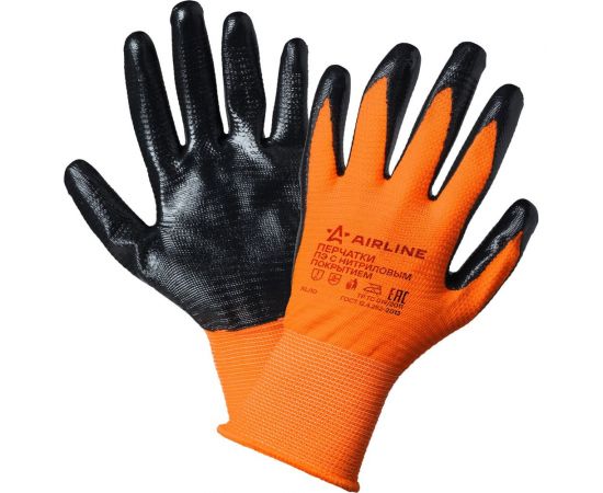 Полиэфирные перчатки с двухслойным нитриловым покрытием ладони Airline р.XL, оранжевый/черный AWG-L-03 