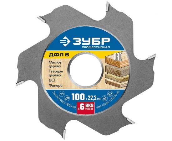 Дисковая фреза ЗУБР Профессионал ДФЛ 6, 100х22.2мм, 6 резцов 36970-100 