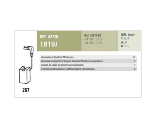Комплект графитовых щеток 2 шт, Metabo, OEM 34301113/115/as Asein 1819J – изображение 4