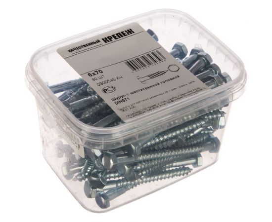 Шуруп с шестигранной головкой Качественный КРЕПЕЖ 6х70, 80 шт. 0300545 КЧ – изображение 2