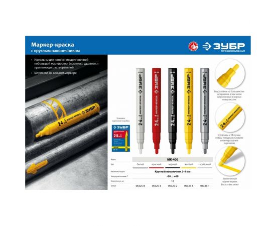 Маркер-краска ЗУБР Профессионал МК-400 круглый наконечник, 2-4 мм, серебряный 06325-1 – изображение 3