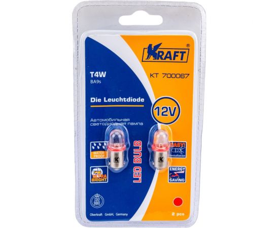 Светодиодная лампа KRAFT T4W BA9s 12v Red KT 700067 