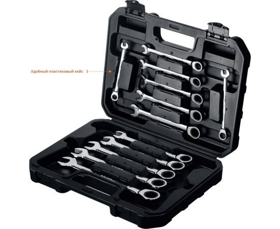 Набор комбинированных гаечных ключей Зубр ПРОФЕССИОНАЛ трещоточные 27073-H12 – изображение 4