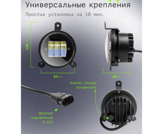 Противотуманные светодиодные автомобильные фары LED LEDZILLA противотуманки ГАЗель Next Бизнес, 30Вт 9-32В , дхо на авто Лада лед ПТФ Приора, 2 шт 406-LED – изображение 2