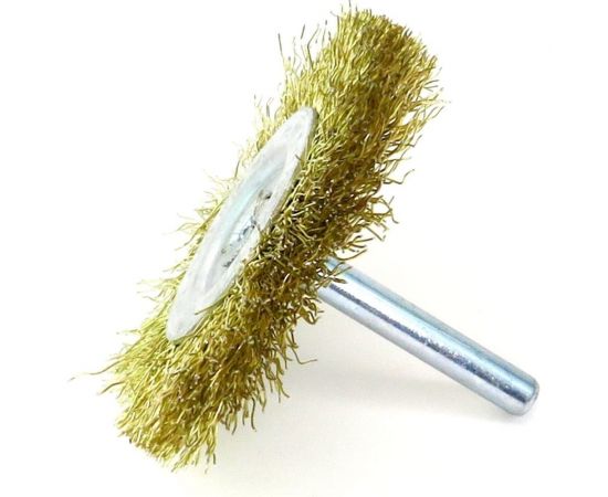 Щетка для дрели дисковая 63x10 мм, с хв-м 6 мм, гофрированная латунированная сталь 0.30 мм 13-177 EuroBrush EB-D63BS 
