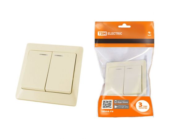 Выключатель TDM Ильмень 2 кл. с подсветкой 10А слоновая кость SQ1823-0104 