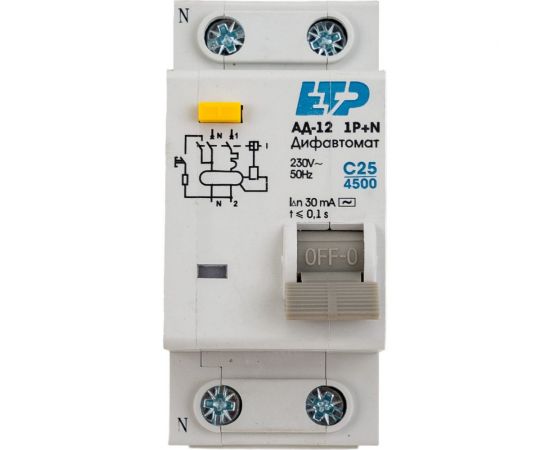 Дифференциальный автомат ETP 1P+N 25А тип АС 30 мА 4,5 кА 19014 