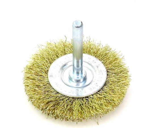 Щетка для дрели дисковая 63x10 мм, с хв-м 6 мм, гофрированная латунированная сталь 0.30 мм 13-177 EuroBrush EB-D63BS – изображение 3