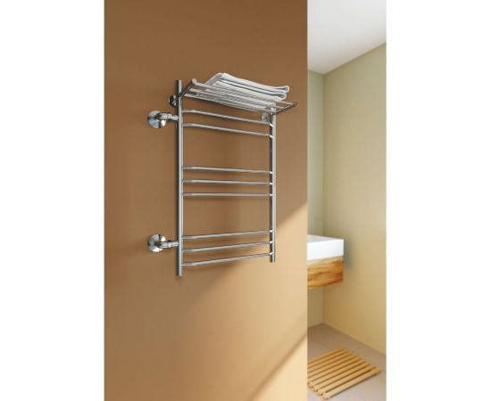 Полотенцесушитель Zox ЛЦ ТРАПЕЦИЯ-2 80х50х50, 1 дюйм, полка, 9 перекладин, левое боковое подключение 535027 – изображение 2