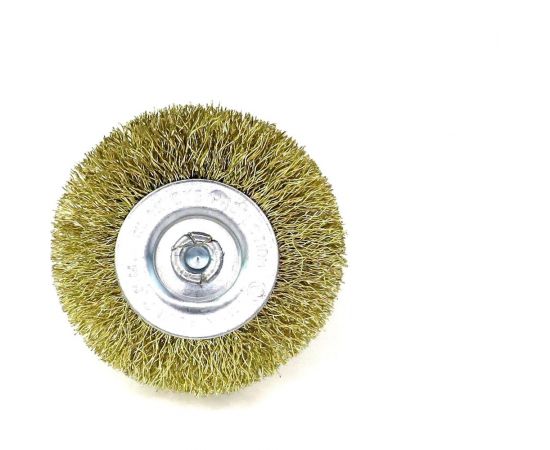 Щетка для дрели дисковая 63x10 мм, с хв-м 6 мм, гофрированная латунированная сталь 0.30 мм 13-177 EuroBrush EB-D63BS – изображение 2