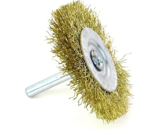 Щетка для дрели дисковая 63x10 мм, с хв-м 6 мм, гофрированная латунированная сталь 0.30 мм 13-177 EuroBrush EB-D63BS – изображение 6