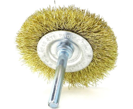 Щетка для дрели дисковая 63x10 мм, с хв-м 6 мм, гофрированная латунированная сталь 0.30 мм 13-177 EuroBrush EB-D63BS – изображение 4
