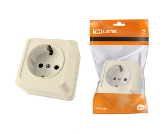 Розетка TDM 2П+3 открытой установки IP20 16А 250В (керамика) слоновая кость "Ладога" SQ1801-0211 
