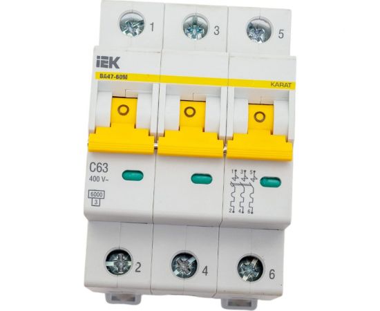 Автоматический выключатель IEK ВА47-60M 3Р 63А 6кА С MVA31-3-063-C 