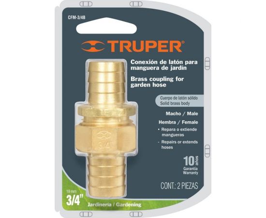 Латунный коннектор Truper для шланга 3/4" мама-папа CFM-3/4B 12708 