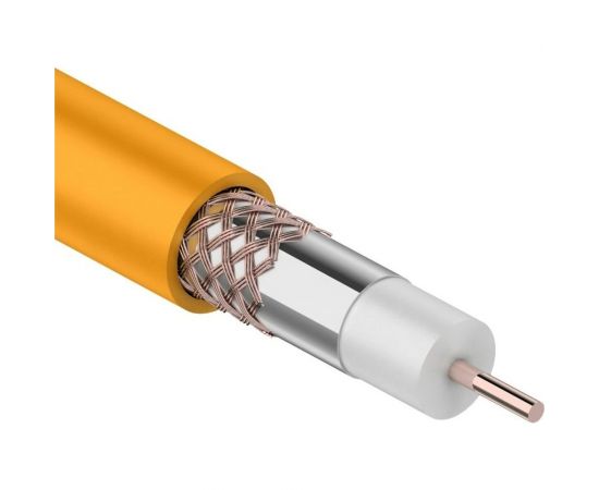 Коаксиальный кабель REXANT RG-6U+Cu нгА-HF, Cu/Al/Cu, 64%, 75 Ом, бухта 100 м, оранжевый 01-2654 