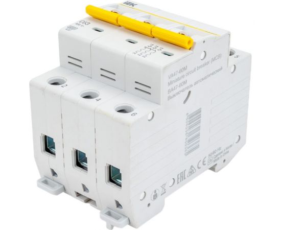 Автоматический выключатель IEK ВА47-60M 3Р 63А 6кА С MVA31-3-063-C – изображение 3