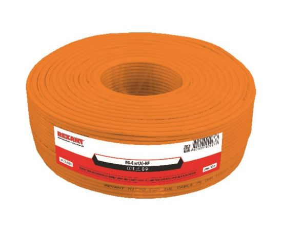 Коаксиальный кабель REXANT RG-6U+Cu нгА-HF, Cu/Al/Cu, 64%, 75 Ом, бухта 100 м, оранжевый 01-2654 – изображение 2