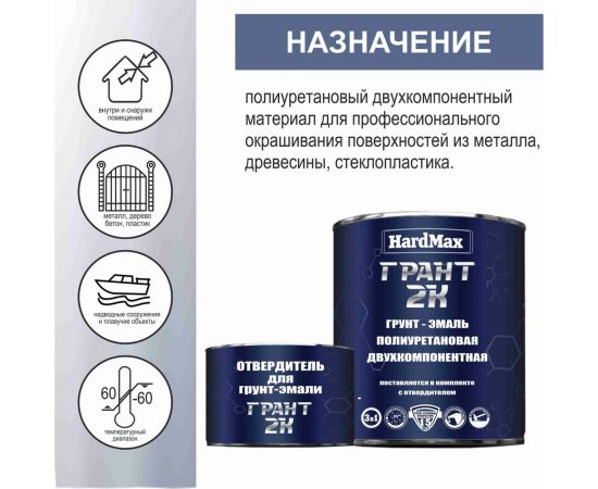 Грунт-эмаль HardMax ГРАНТ 2К RAL 9005 глубоко-черный, комплект 2.19 кг 4690417100606 – изображение 4