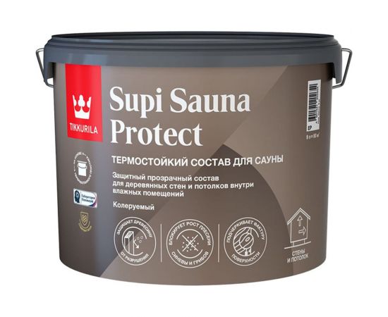 Защитный состав для саун Tikkurila supi sauna protect, полуматовый, база EP, 9 л 253711 